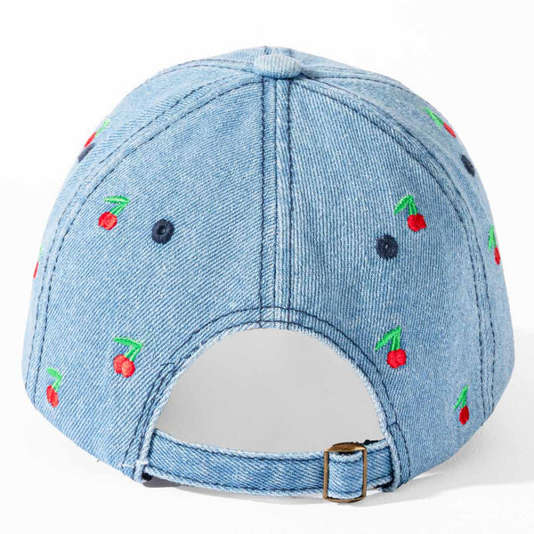 Cherry Embroidered Denim Baseball Cap