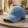 Cherry Embroidered Denim Baseball Cap