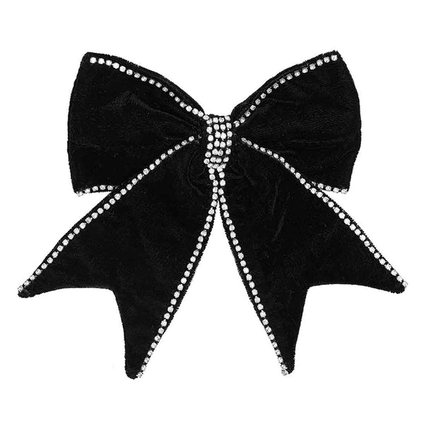 Dazzling Noir Velvet Hair Bow Barrette Clip - Black