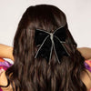 Dazzling Noir Velvet Hair Bow Barrette Clip - Black