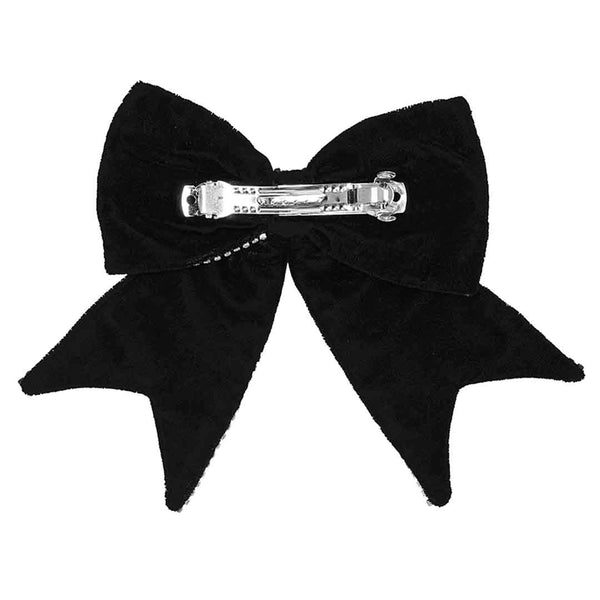 Dazzling Noir Velvet Hair Bow Barrette Clip - Black