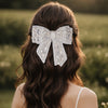 Embellished Crystal Hair Bow Barrette Clip - Silver