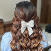 Embellished Crystal & Pearl Hair Bow Barrette Clip - Silver