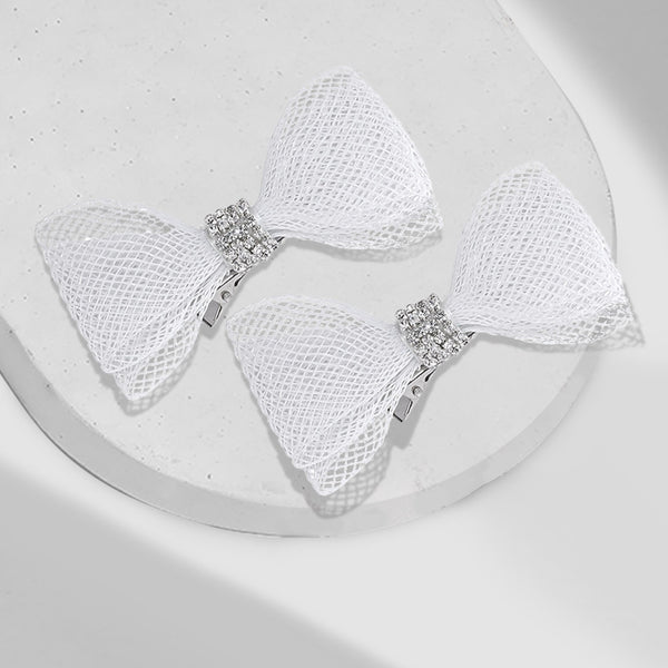 Crystal Mesh Hair Bow Alligator Clip - Silver