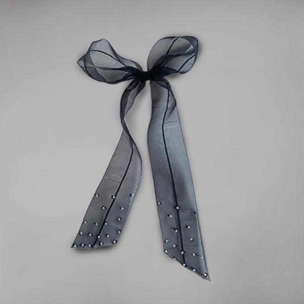 Embellished Pearl Hair Bow Alligator Clip - Black