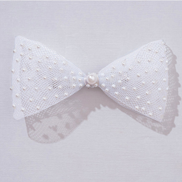 HDC x Emily in Paris Pearl Mesh Hair Bow Alligator Clip - White