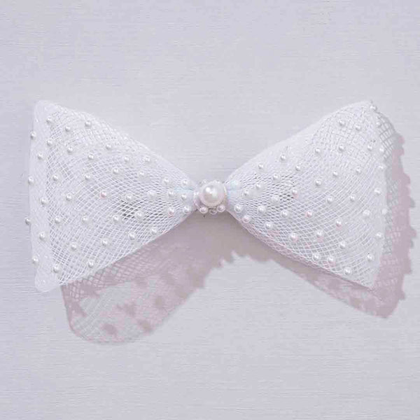 Pearl Mesh Hair Bow Alligator Clip - White