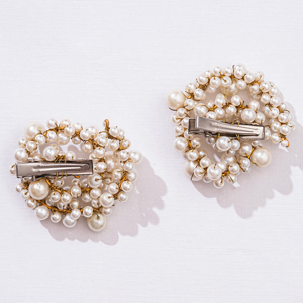 Off-White Embellished Pearl Hair Pins - Set of 2