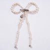 Embellished Pearl Hair Bow Alligator Clip with Silver Stone - Off-White