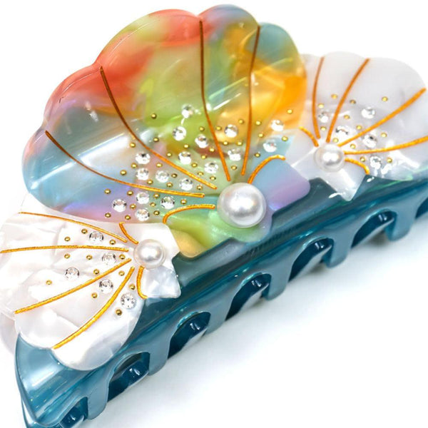 Shell Hair Claw Clip with Pearls & Crystals - Multi