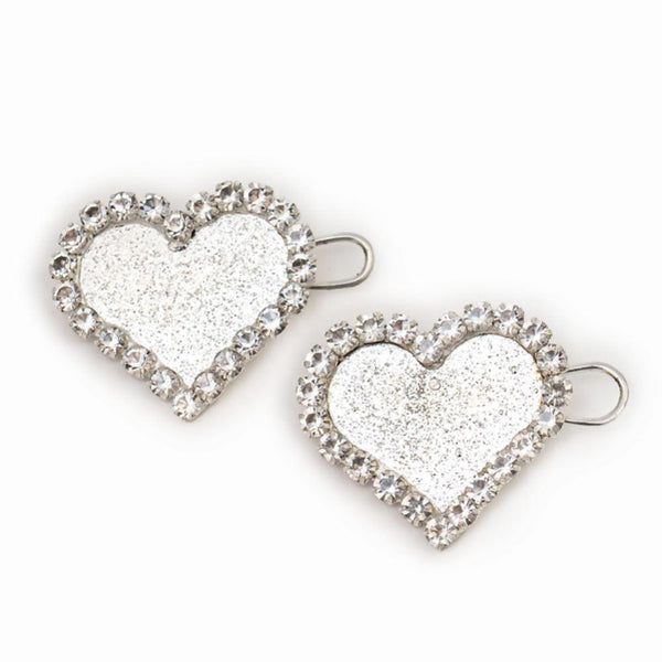 Set of 2 Heart Crystal Hair Pins - Silver