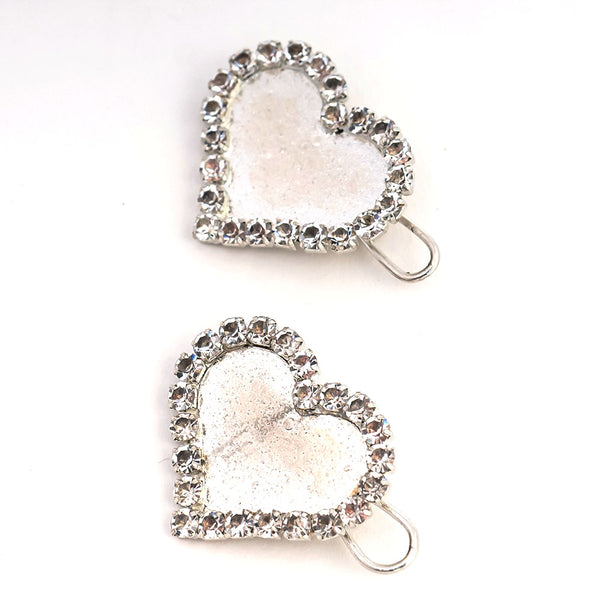 Set of 2 Heart Crystal Hair Pins - Silver