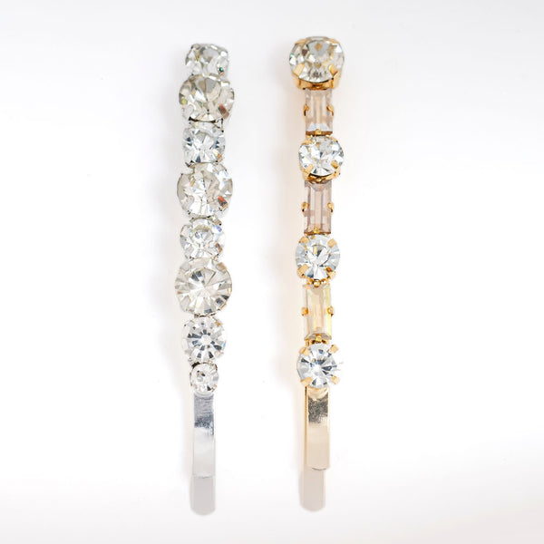 Set of 2 Crystal Hair Pins - Gold & Silver