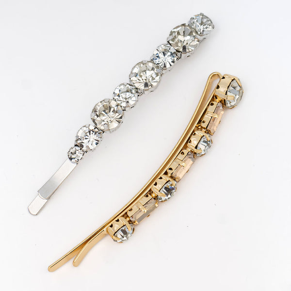 Set of 2 Crystal Hair Pins - Gold & Silver