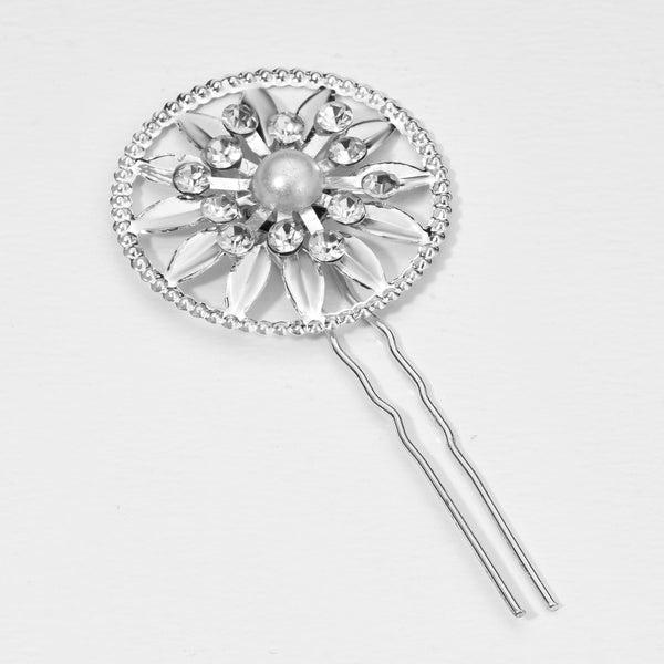 Floral Crystal Juda Pin - Silver