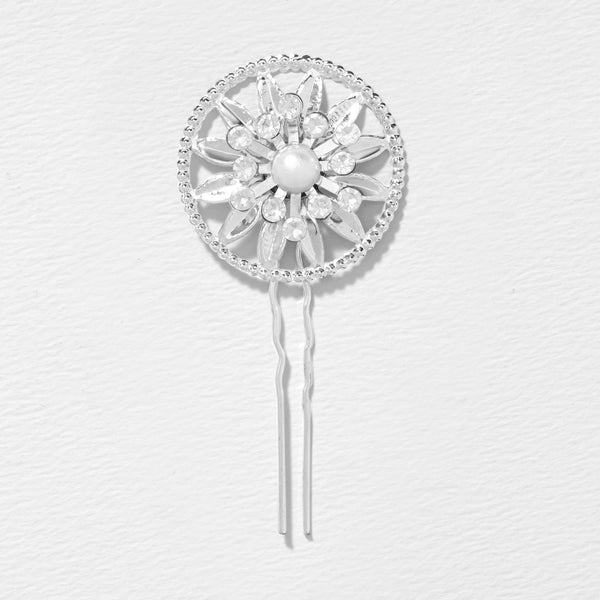 Floral Crystal Juda Pin - Silver