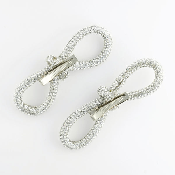 Silver Crystal Hair Bow Alligator Clip - Set of 2
