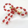 Embellished Pearl & Crystal Beads Hair Bow Alligator Clip - Red