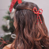 Embellished Pearl & Crystal Beads Hair Bow Alligator Clip - Red