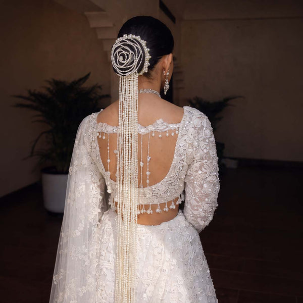 Rose Crystal & Pearl Hair Bun Accessory with Pearl Hangings