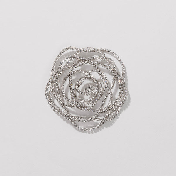 Rose Crystal Hair Bun Accessory - Silver
