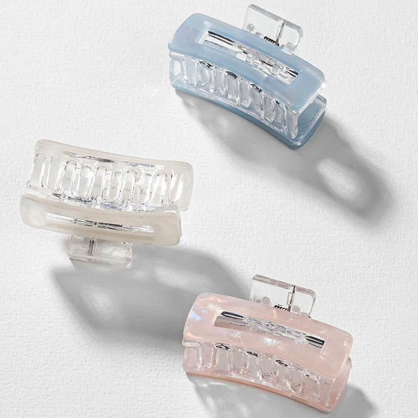 Holographic Hair Claw Clips - Set of 3 - Peach, Blue & White