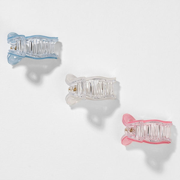 Holographic Bow Hair Claw Clips - Set of 3 - Pink, Blue & White