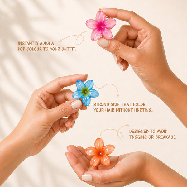 Flower Hair Claw Clips with Free Pouch - Set of 6 - Multi
