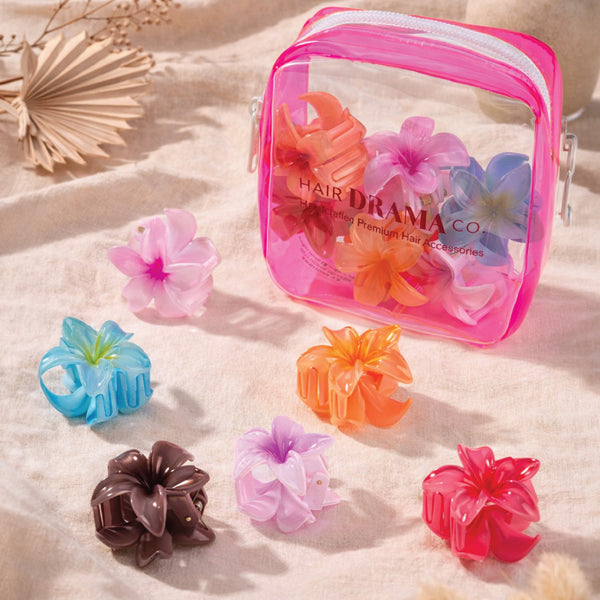 Flower Hair Claw Clips with Free Pouch - Set of 6 - Multi