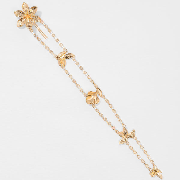 Gold Plated Flower Hair Braid with Crystals