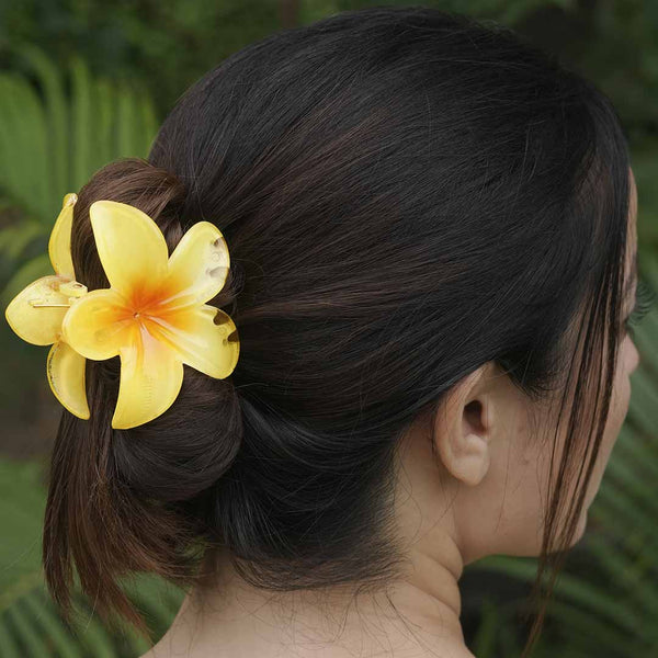 Flower Hair Claw Clips with Free Pouch - Set of 3 - Yellow