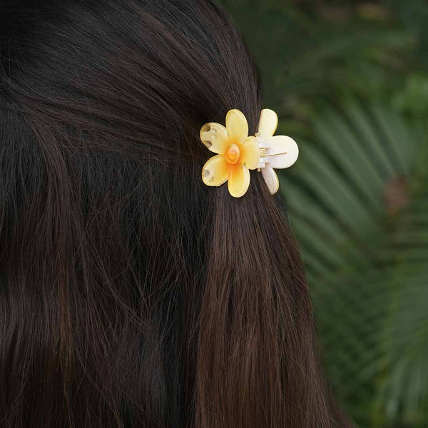 Flower Hair Claw Clips with Free Pouch - Set of 3 - Yellow