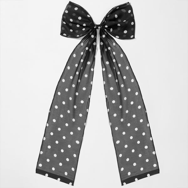 Oversized Polka Hair Bow - Black & White