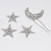 Embellished Star & Moon Hair Pins Set of 4 - Silver