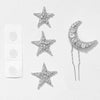 Embellished Star & Moon Hair Pins Set of 4 - Silver