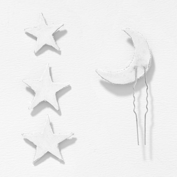 Embellished Star & Moon Hair Pins Set of 4 - Silver