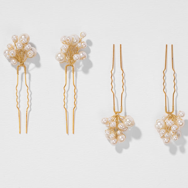 Set of 4 Pearls U Pins - White