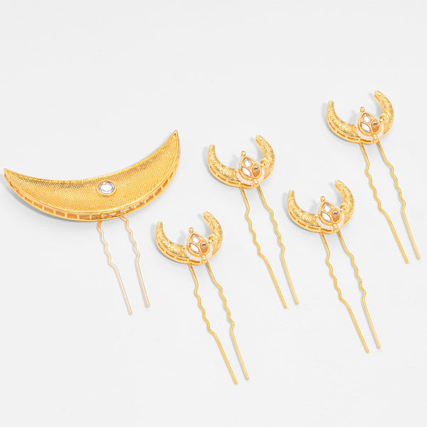 Chaand Mahal Gold Hair Pins - Set of 5 - White