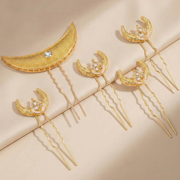 Chaand Mahal Gold Hair Pins - Set of 5 - White