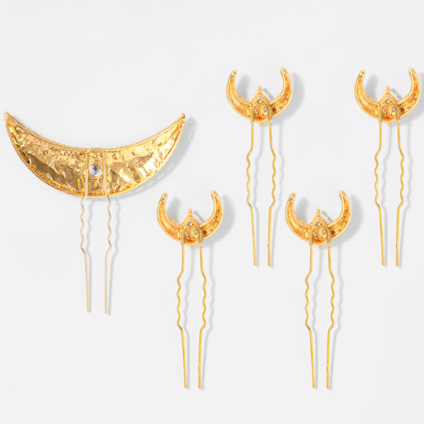 Chaand Mahal Gold Hair Pins - Set of 5 - Green