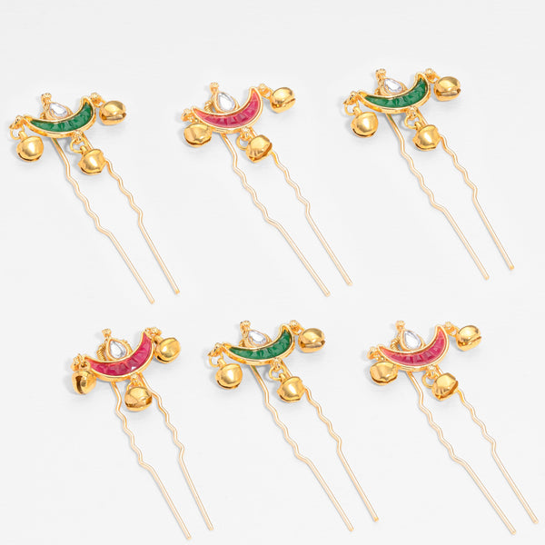 Meher Gold Hair Pins with Ghunghroo - Set of 6