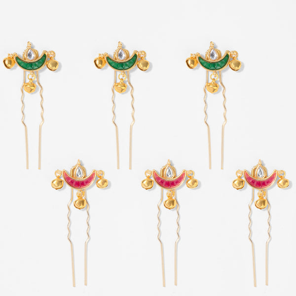 Meher Gold Hair Pins with Ghunghroo - Set of 6