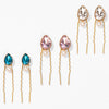 Crystal Pins - Set of 6 - Pink, Blue & Silver with Pearls