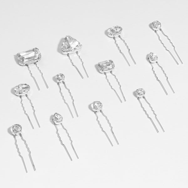 Crystals Pins - Set of 12 - Silver