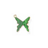 Green butterfly-shaped pendant with gold outline on a white background