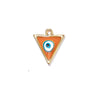 Triangular pendant with a blue eye design on an orange background, set against a white background.
