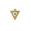 Triangular pendant with an evil eye design on a white background