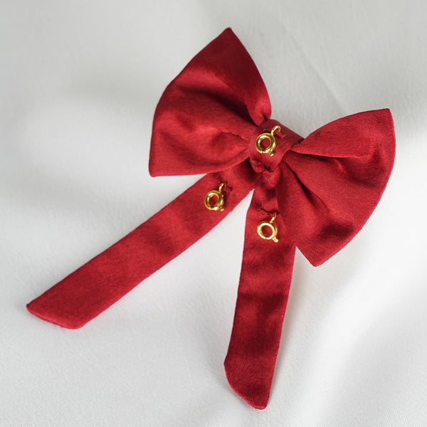 Red Satin Hair Bow - 3 Charms