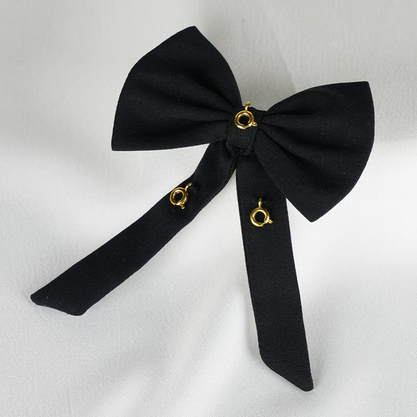 Black Satin Hair Bow - 3 Charms