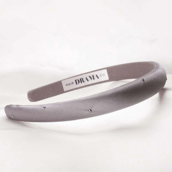 100% Mulberry Silk Puff Hair Band with Rhinestones - Grey